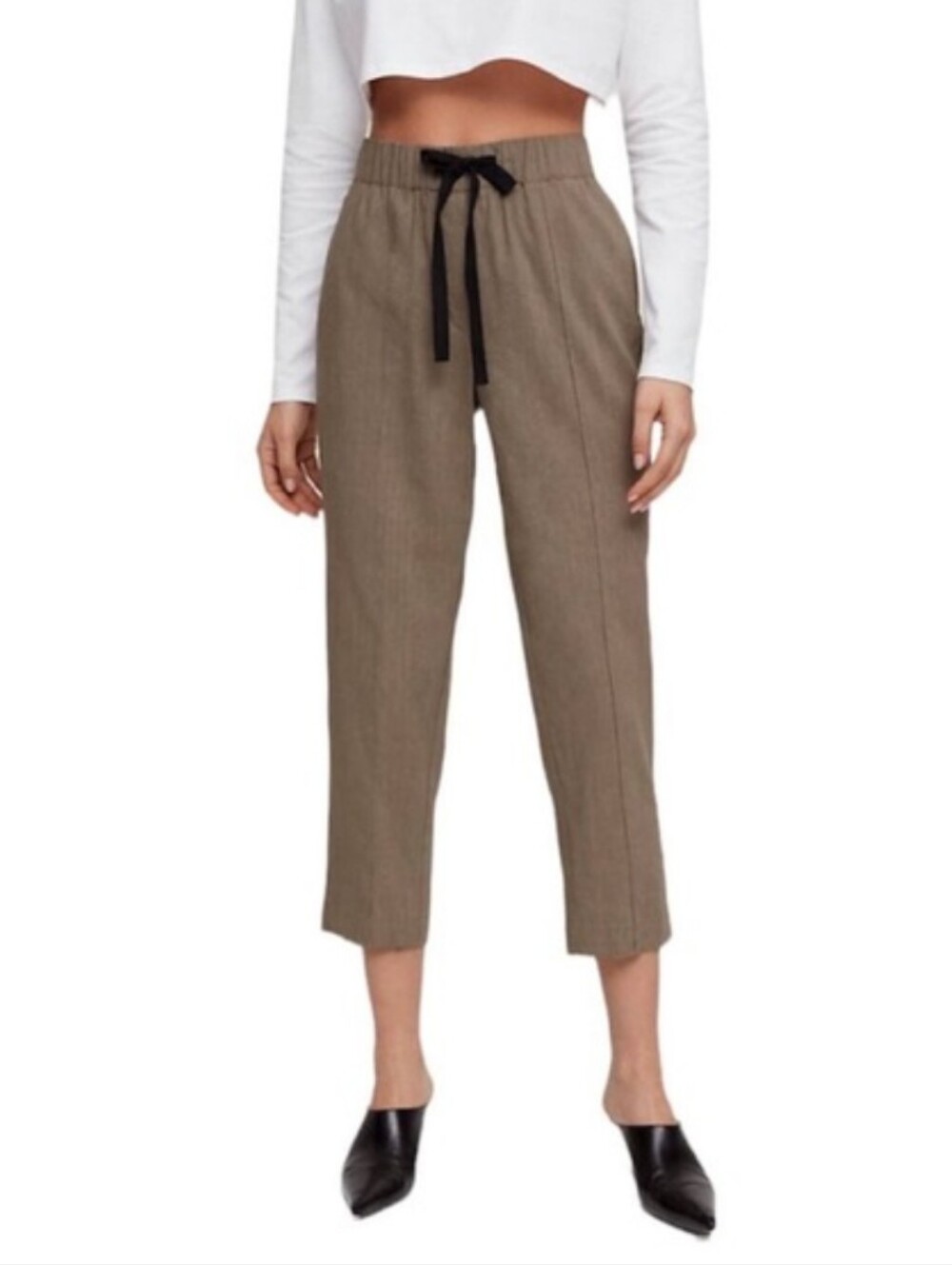 Aritzia Babaton Errol Linen Pants Xs Elastic Waist Cropped